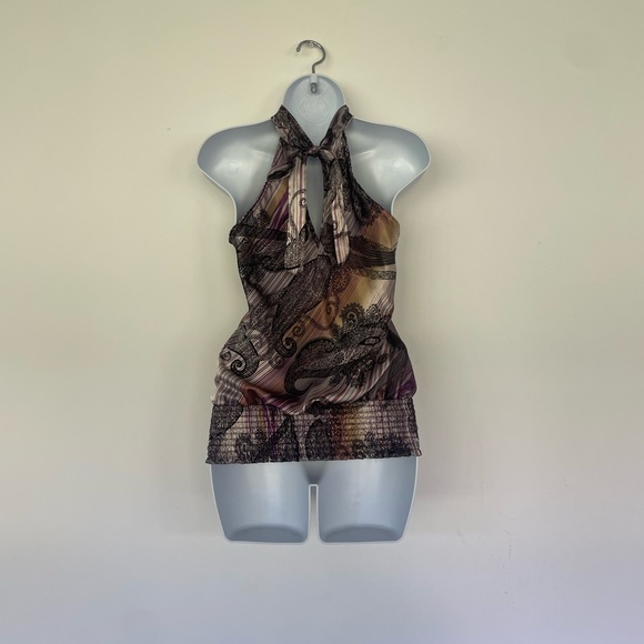 Solid Tie Back Halter Neck Blouse - Picture 3 of 5